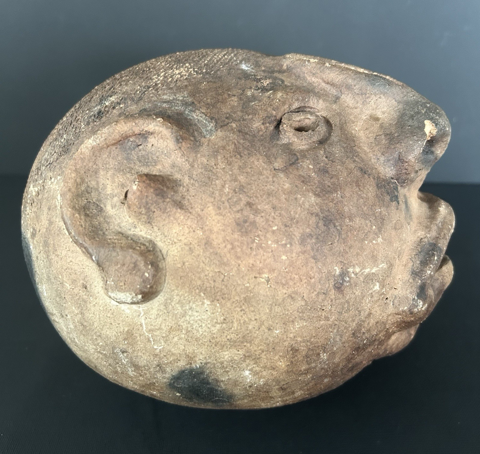 Antique Pre Columbian Clay Pottery Head Coinbank From Veracruz, Mexico 7.5”