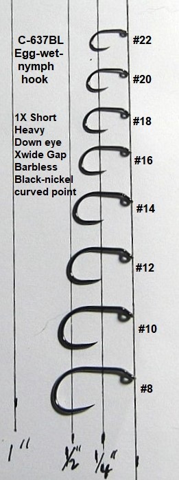 50 Egg-Wet-Nymph Hooks-Barbless Black-nickel C-637BL-Combine Shipping