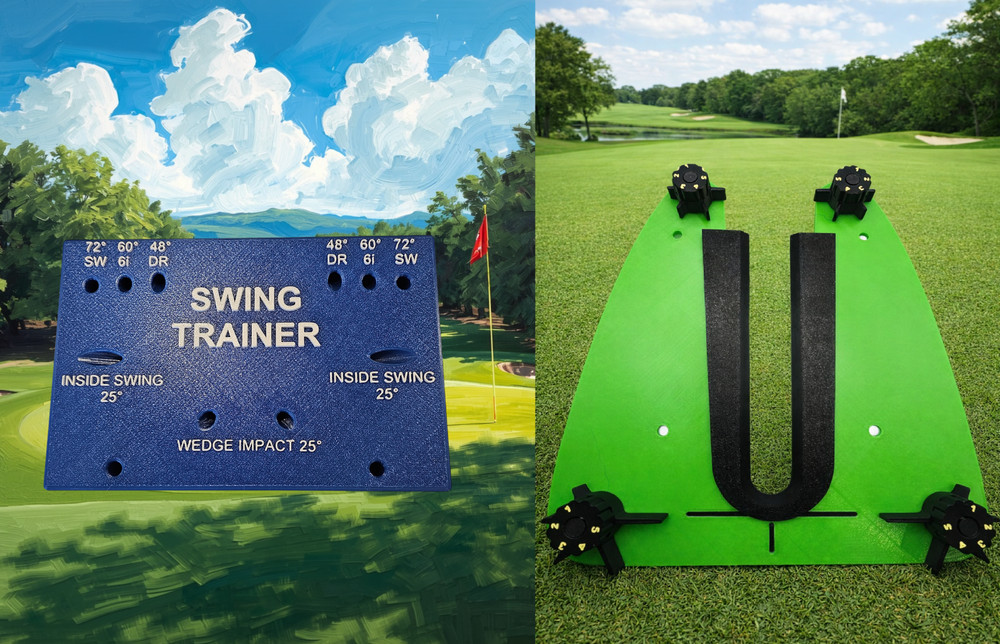 Combo Golf Swing Trainer and Putterific Putting Trainer Aid