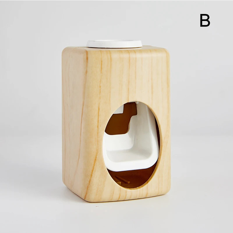 Wood Grain Wall-Mounted No-Punch Automatic Toothpaste Dispenser Toothpaste Frame