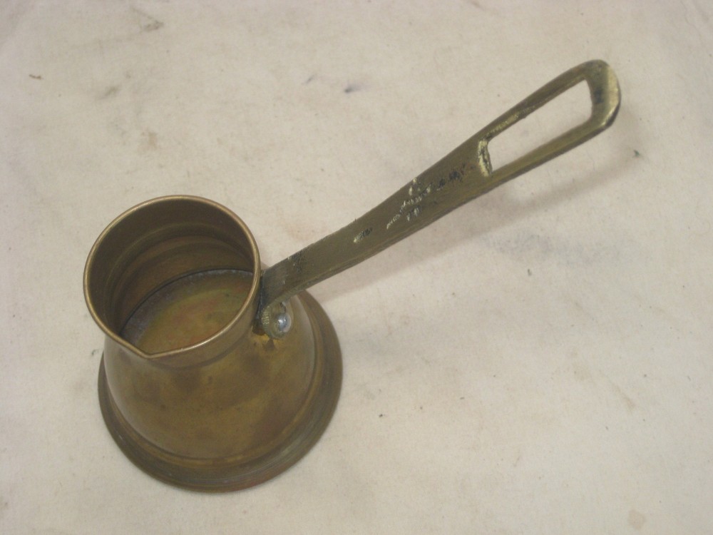 vintage brass Middle Eastern small handled pitcher cauldron pot jug container