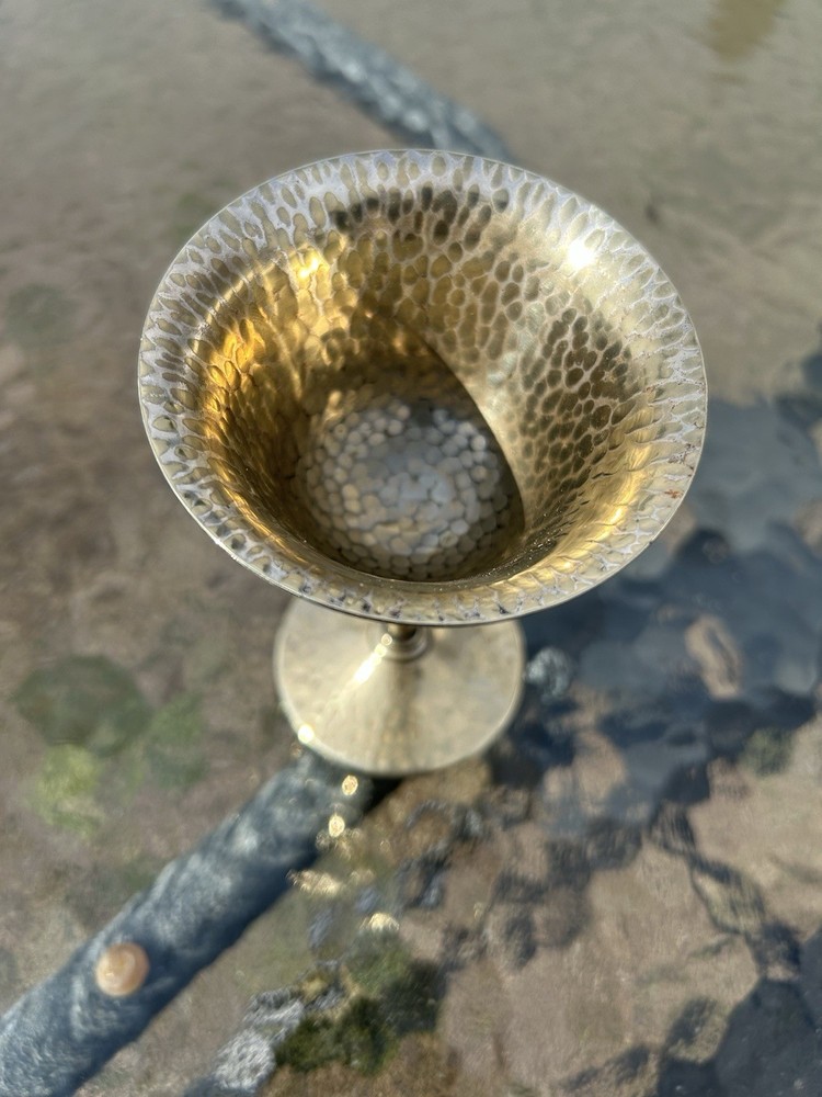 USED Vintage Bernard Rice's Sons Hammered Metal Goblet Cup metalware Silverplate