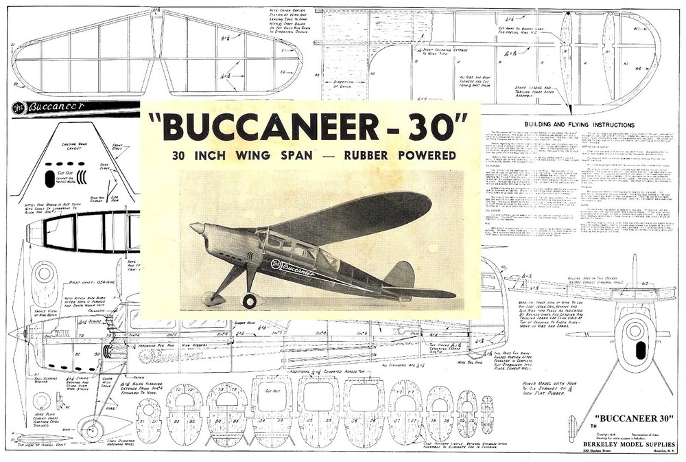 Model Airplane Plans (FF): Berkeley Buccaneer 30 Rubber-Powered