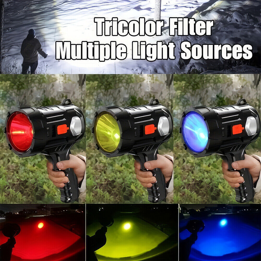 3000000LM Super Bright Solar Rechargeable LED Spotlight Flashlight Searchlight