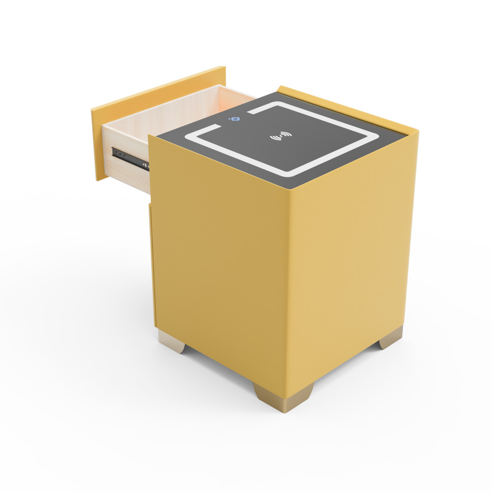 Yellow Smart Nightstand w/Security Safe Lock Box,3-Color Light,Wireless Charging