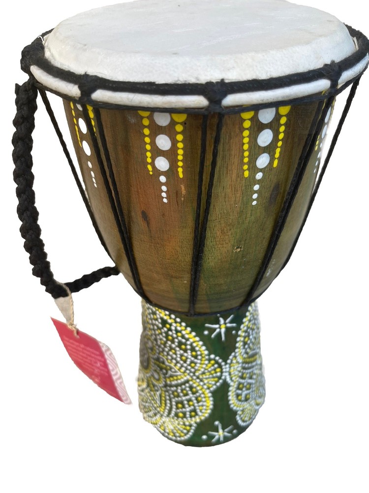 Djembe Drum Hand Carved Solid Wood-Hand Painted Home decor BOHO NEW