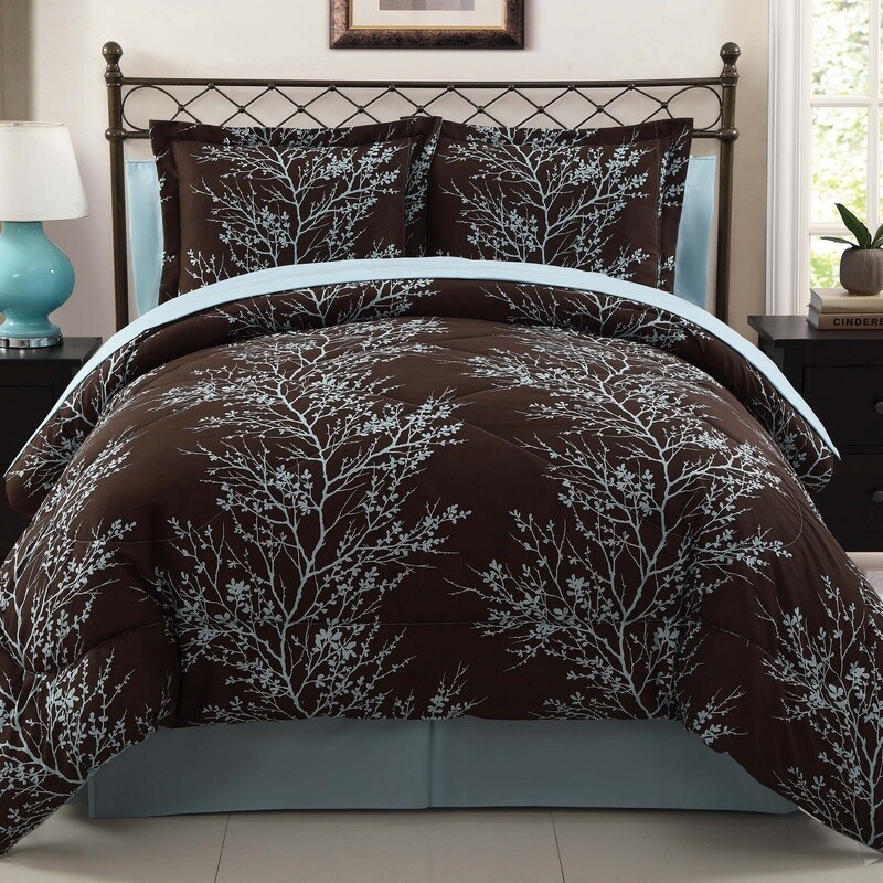 Leaf Reversible Bed in a Bag Set 8-Piece Queen Microfiber Bedding Comforter Set