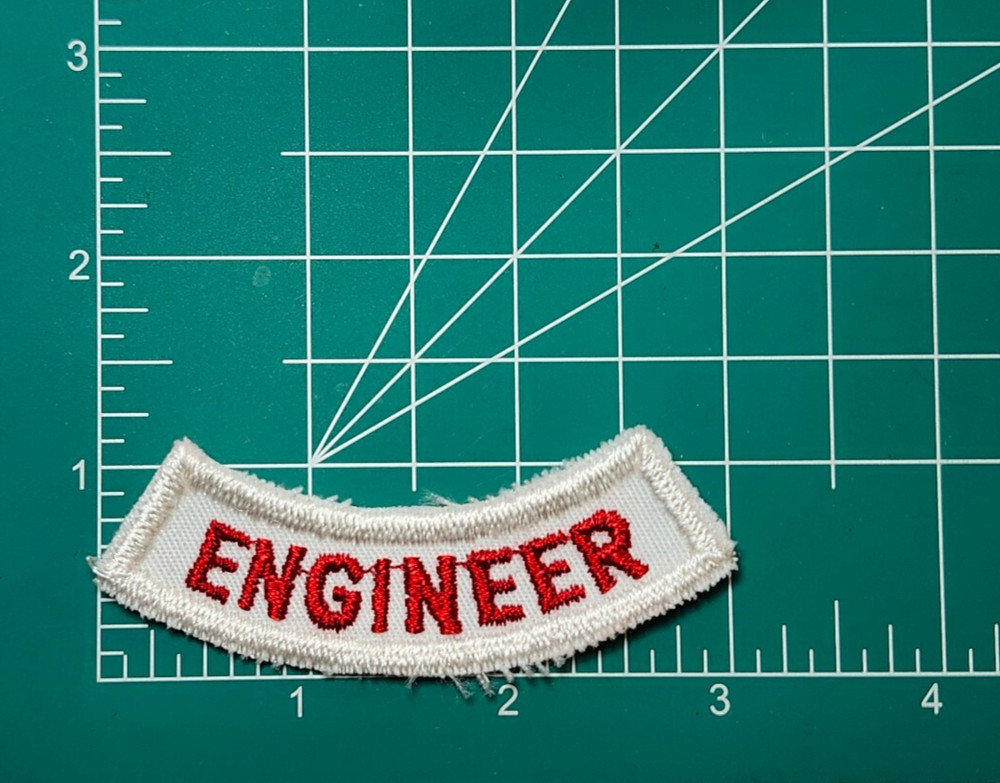 (2) ENGINEER Lower Rocker Patch - Red on White Twill NOS *WHITE BORDER*