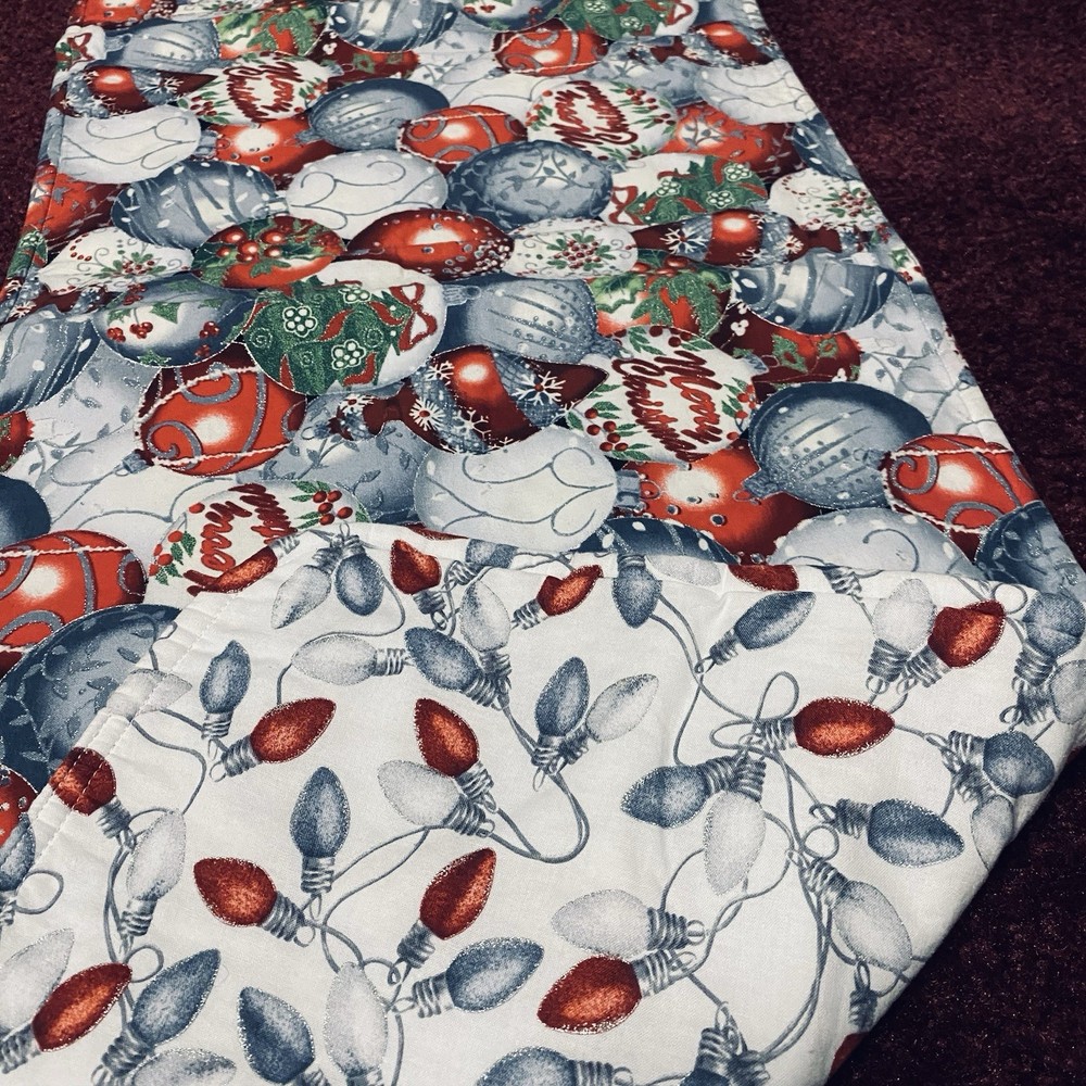 Christmas Fabric Table Runner Reversible Print 39” X 14”