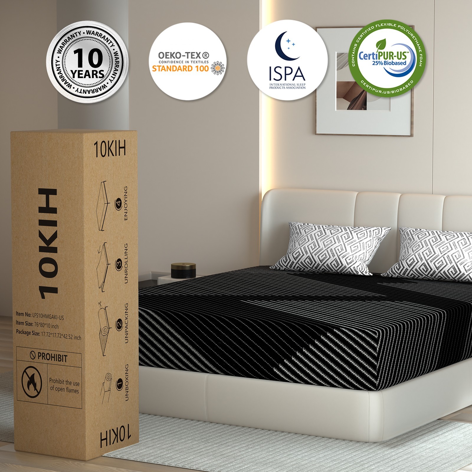 8/10/12 Inch Gel Infused Memory Foam Twin Full Queen King Size Mattress in a Box
