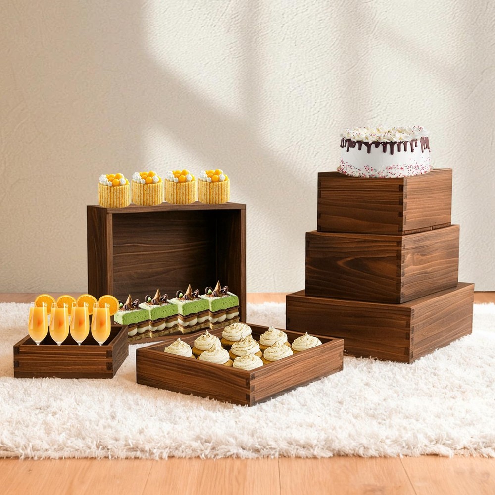 6-Pack Wood Risers Display Stands, Multi-Height Food Risers for Buffet Table,...