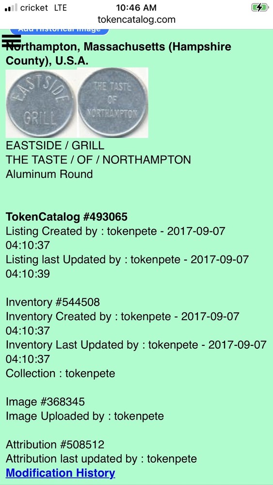 Advertisement Token - East side Grill - North Hampton, Massachusetts