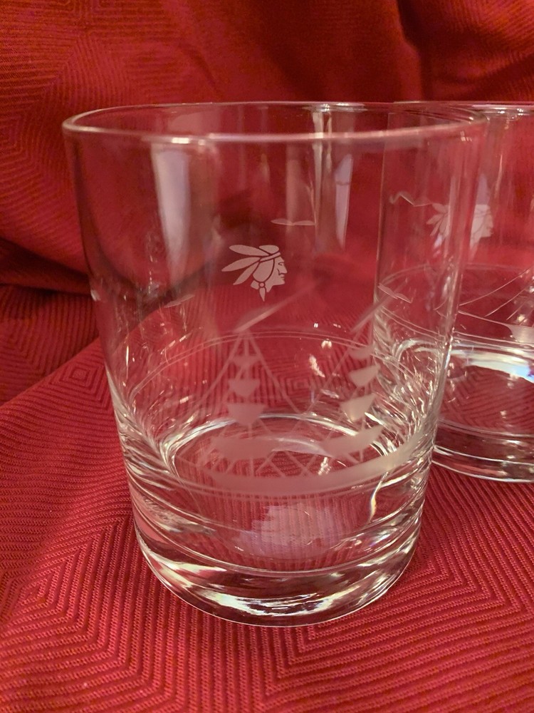 SET OF FOUR ETCHED" CLIPPER SHIP " OLD FASHIONED GLASSES EUC