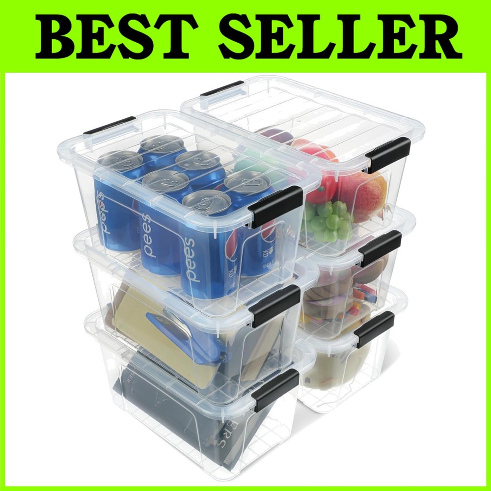 Stackable Plastic Storage Bins with Lids - 6 Pack