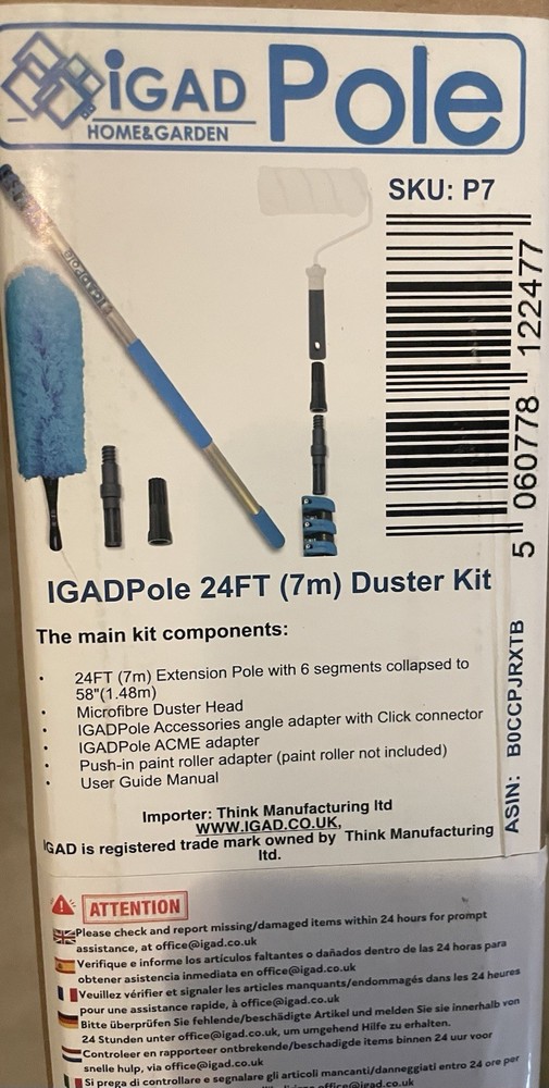 IGADPole 5Ft-24Ft Extension Pole Duster Brush Kit Paint Roller Window Cleaning