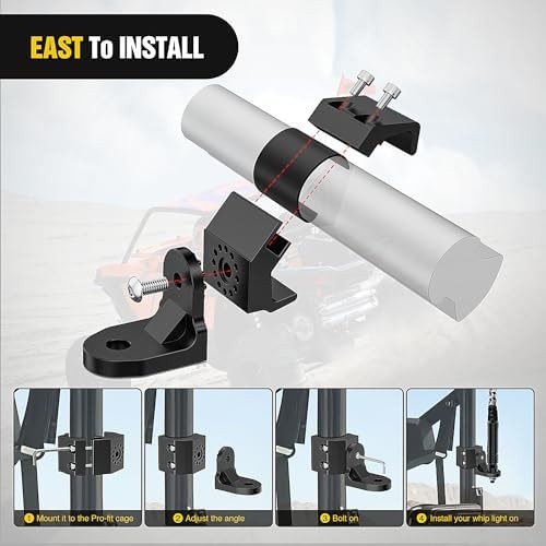 Heavy Duty Adjustable UTV Flag Antenna with Light Mount