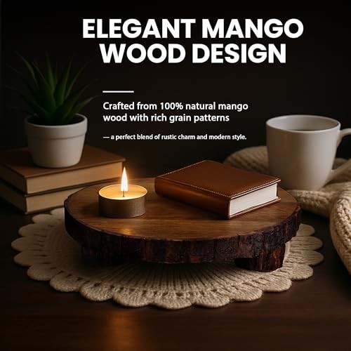 Rustic Mango Wood Pedestal Stand - Decorative Riser for Kitchen, Home Décor & Pl