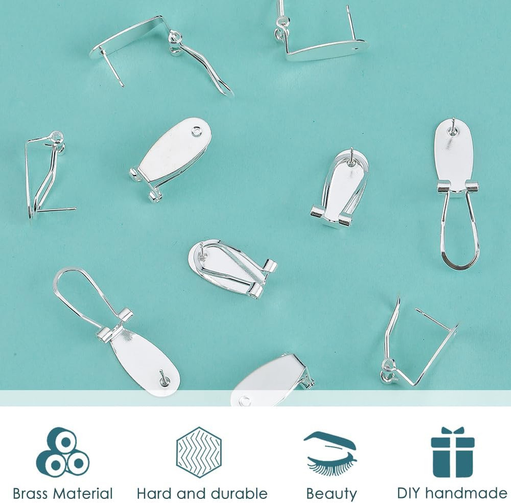 1 Box 30Pcs Earring Post Clips Fingernail Earring Posts French Brass Silver Stud