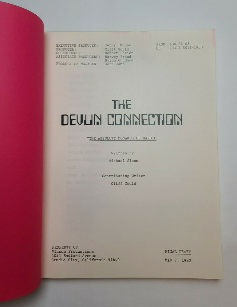 THE DEVLIN CONNECTION / 1982 TV Series Script "The Absolute Monarch of Ward C"