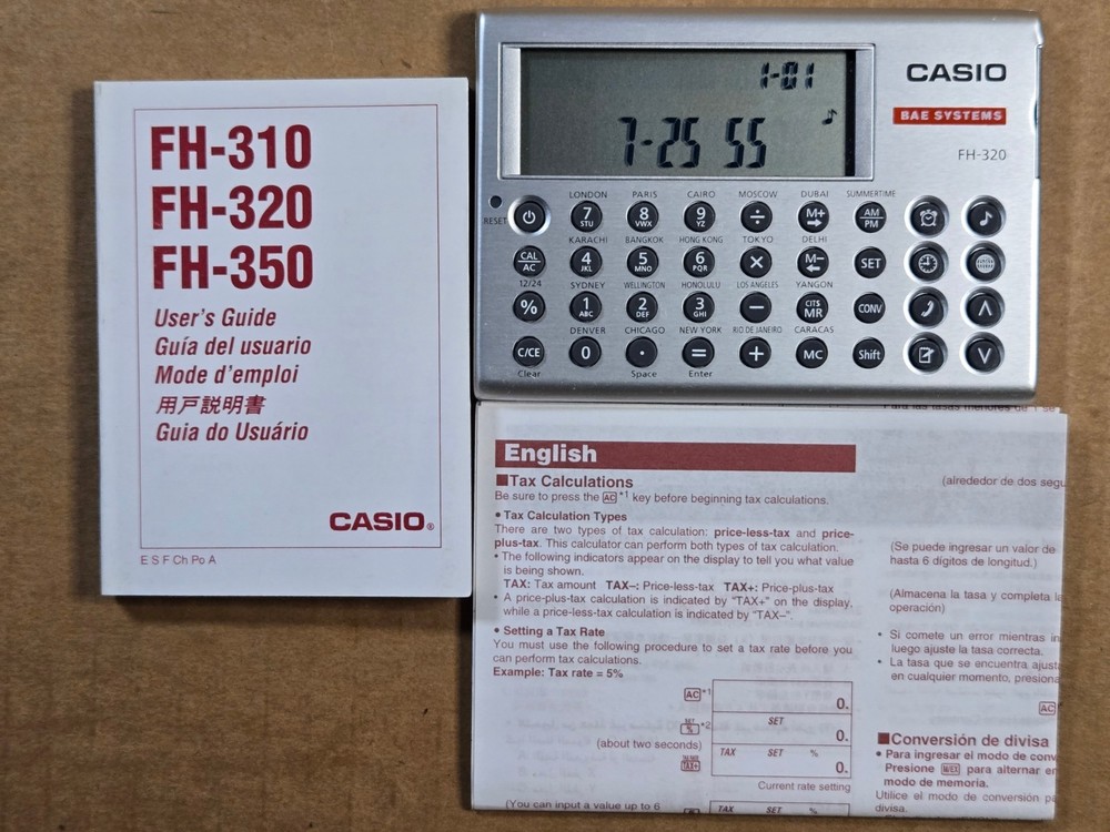 Casio FH-320 BAE Systems Currency Conversion Calculator W/Manual