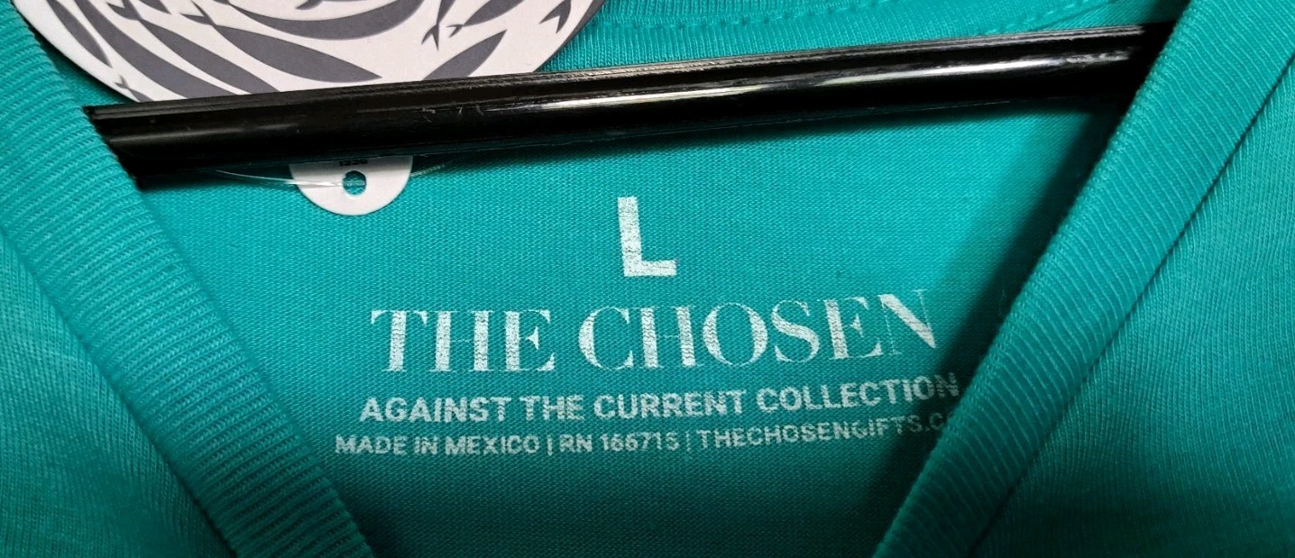 THE CHOSEN Against The Current V Neck T-Shirt Large In Teal NEW!