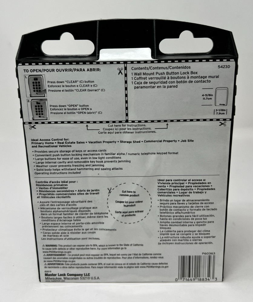 Master Lock Black Wall Mount Key Lock Box with Push Button Code Entry 5423D