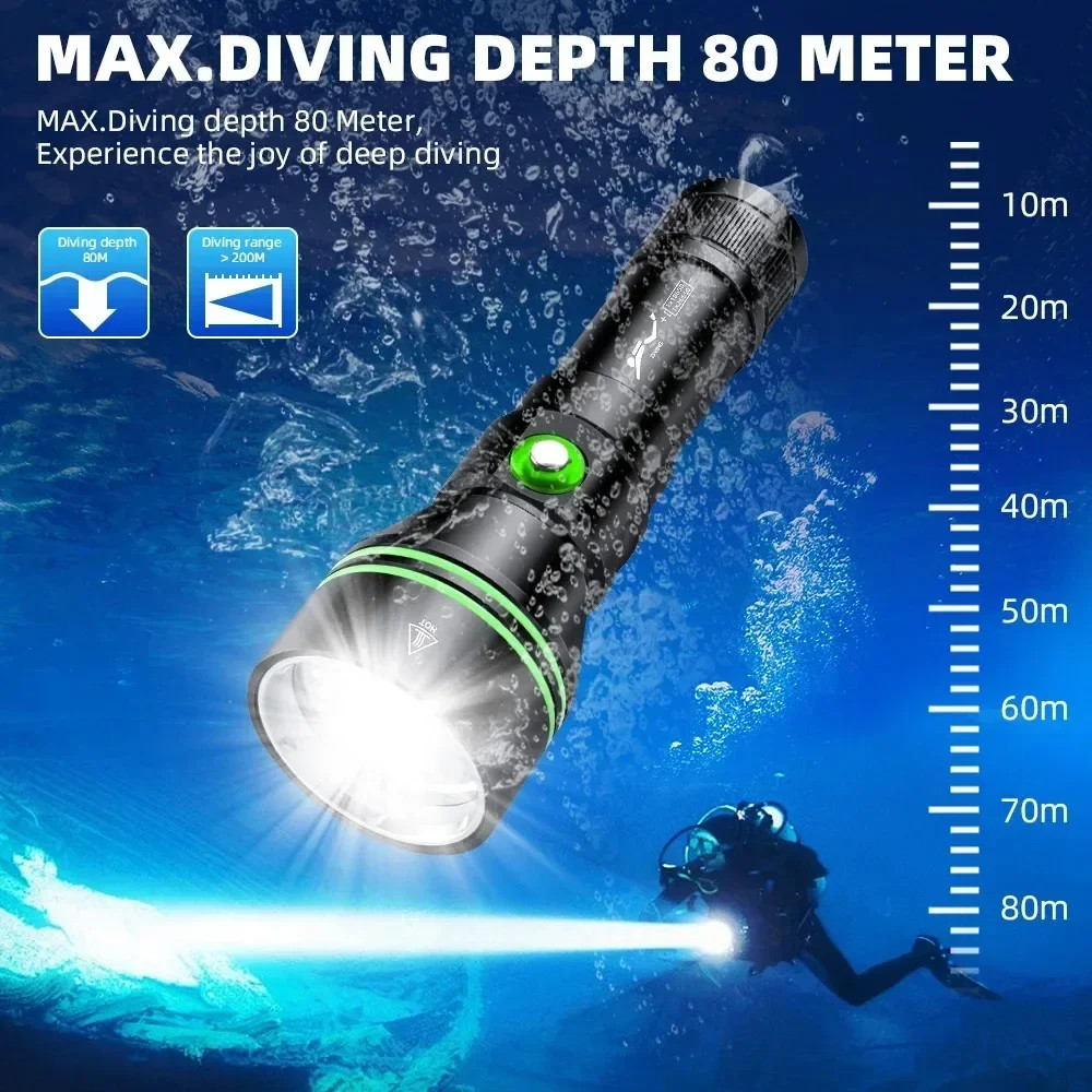 Scuba Diving Flashlight 5000LM Dive Torch 200m Underwater Dive Lamp Lantern US