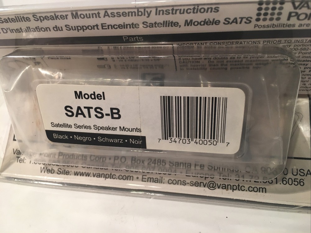 Vantage Point SATS-B Universal Satellite Speaker Mount - Black
