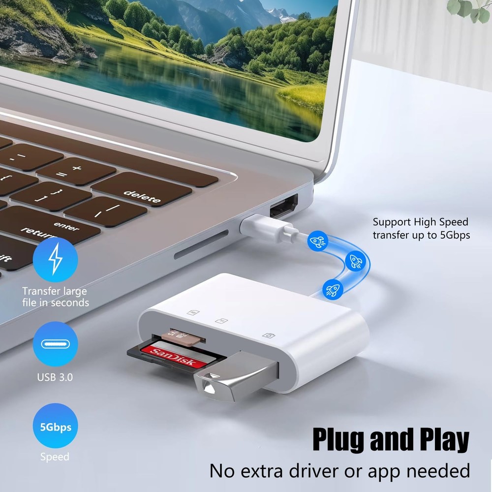 USB C SD Card Reader for iPhone 15 16 17, SD Card Adapter with SD MicroSD USB...