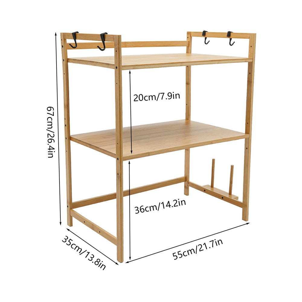 2-tier Bamboo Kitchen Rack, Microwave Oven Stand, Storage Shelf Organizer Rack
