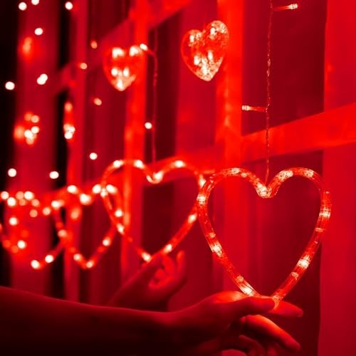 Valentine's Day Heart String Lights - 138 LED Waterproof, 8 Modes, Connectable D
