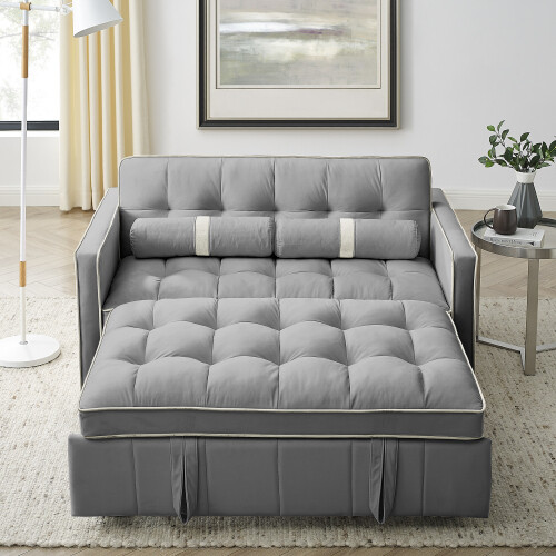 Modern 55.5" Pull Out Sleep Sofa Bed 2 Seater Loveseats Sofa Couch w/side pocket