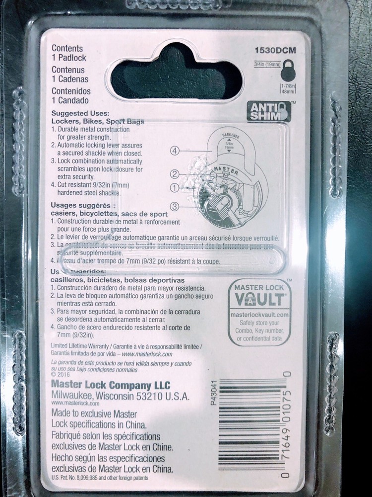 Master Lock 1530DCM Anti-Shim Combination Lock, Blue