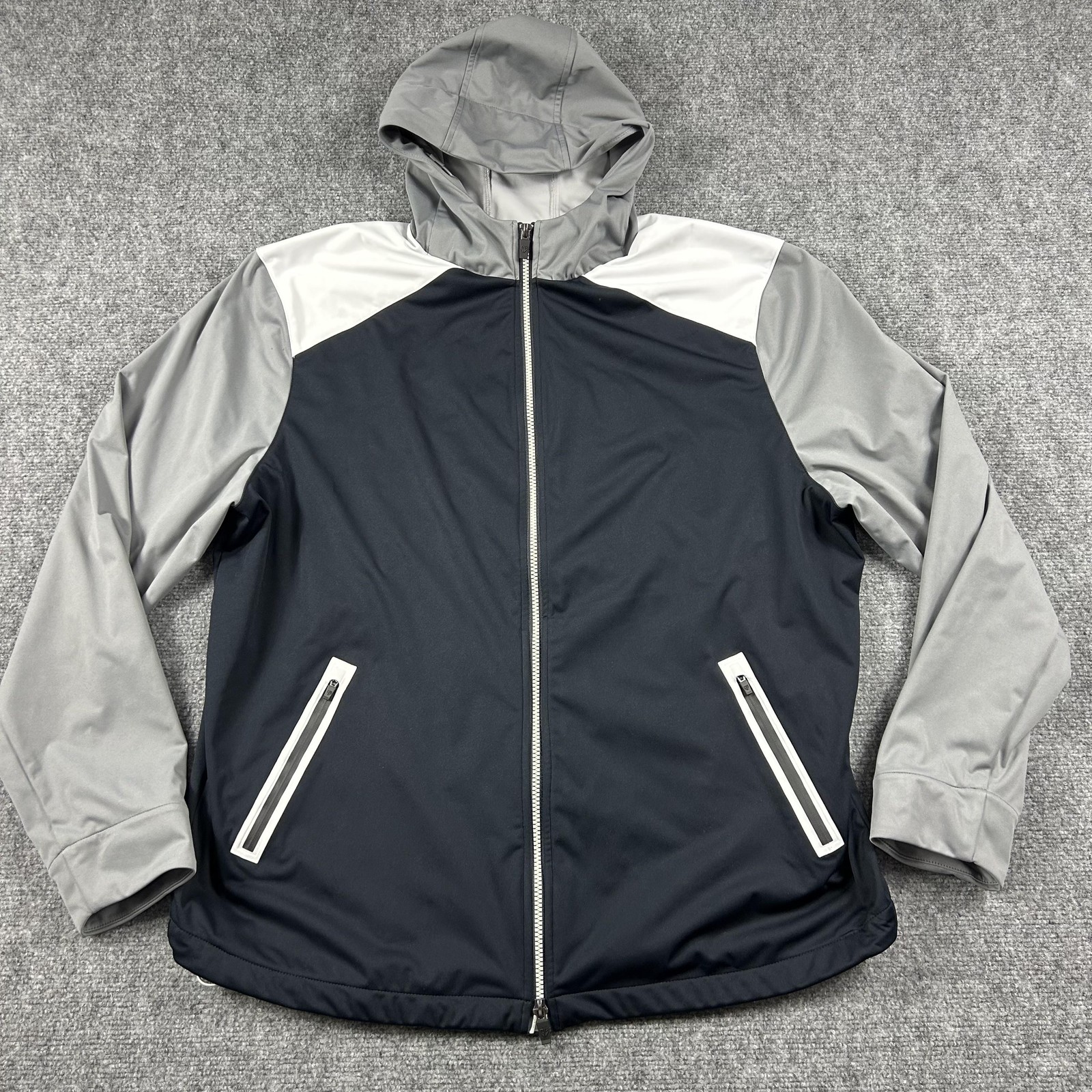Graham Luxe Jacket Mens XL Black Gray Hooded Full Zip Softshell Windbreaker