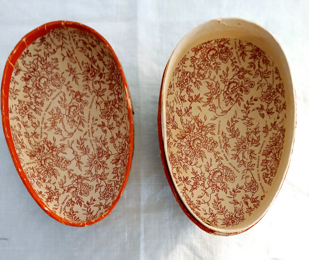 Vintage West German Paper Mache Easter Egg Candy Containers (2) Great Condition