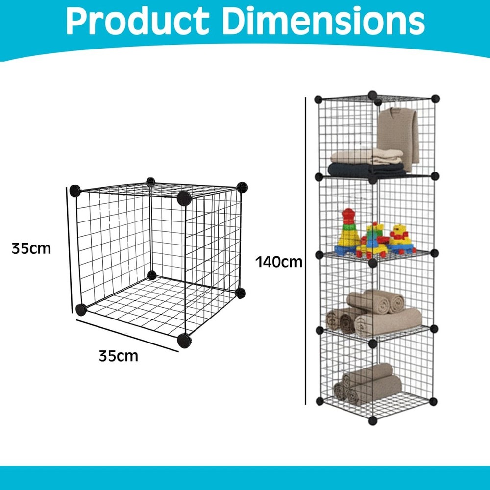 Cube Storage Organizer 4 - Wire Grid Closet and Shelves, Stackable Storage Bin