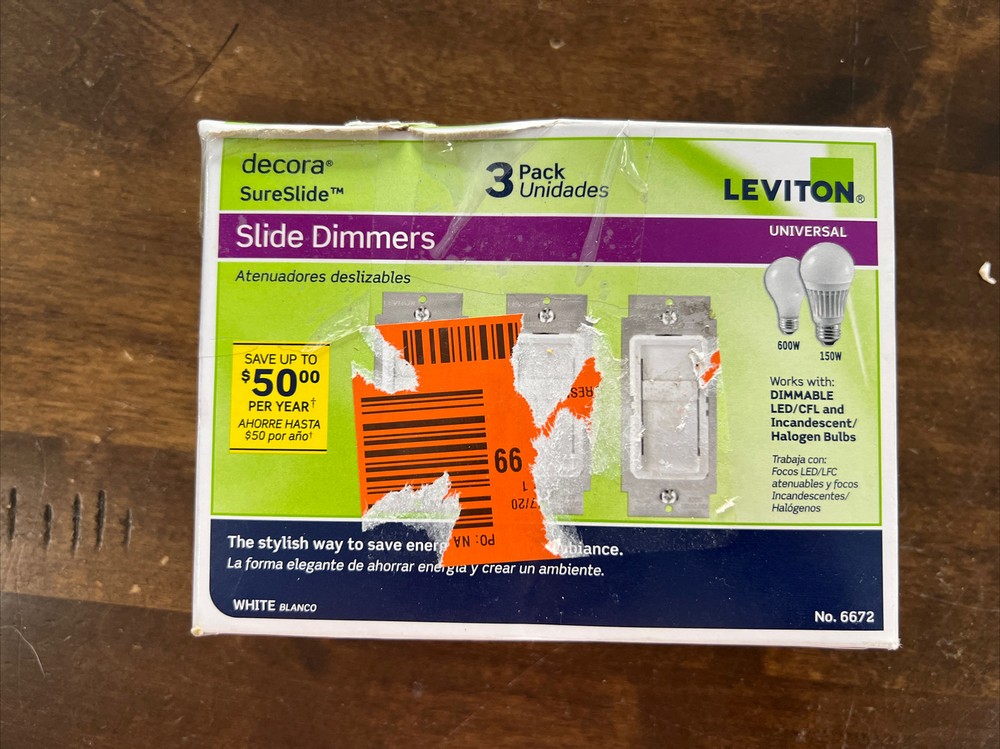 Leviton SureSlide White Slide Dimmer 6672-3PW - 3 Count