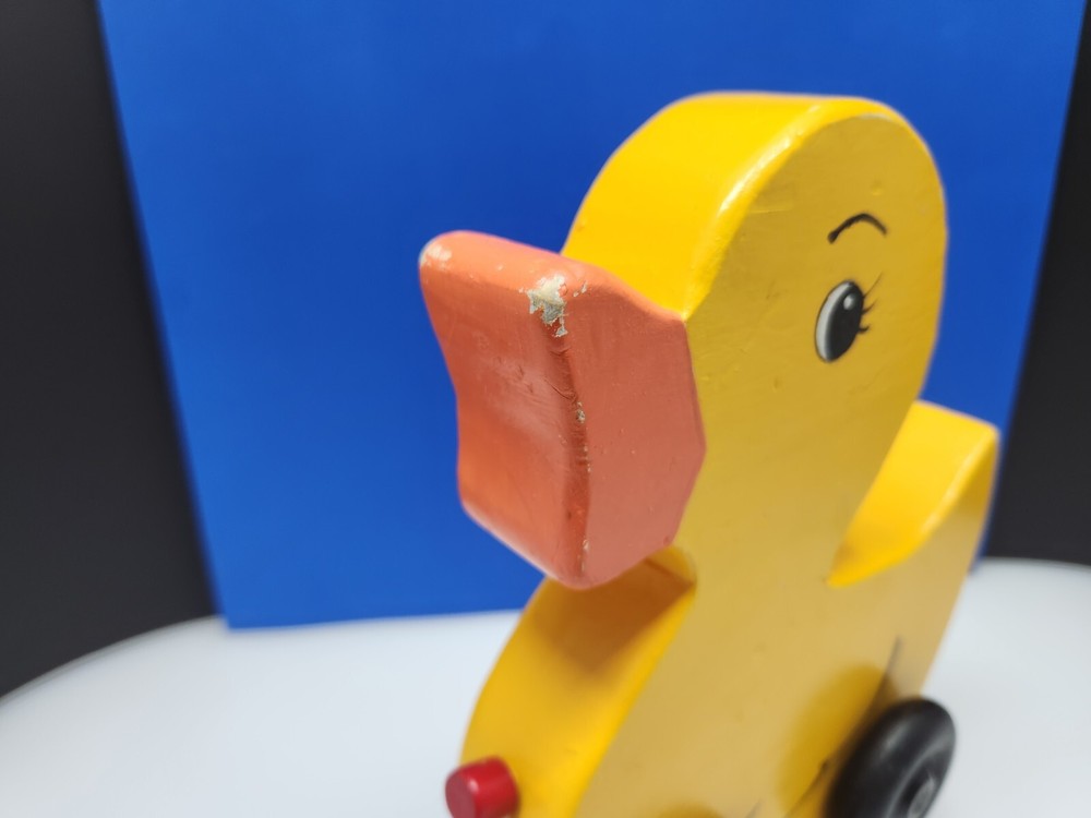Homemade Rubber Duck Wooden Pull Toy Solid Wood Sturdy
