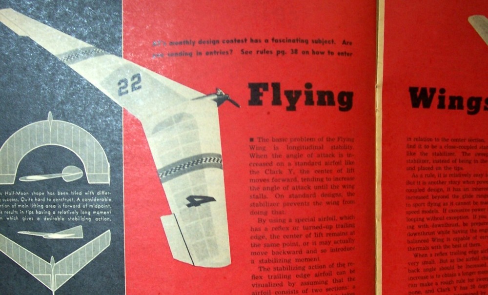 Air Trails FLYING WING PLAN & Patterns for a 55" Span Powered FF Model Airplane