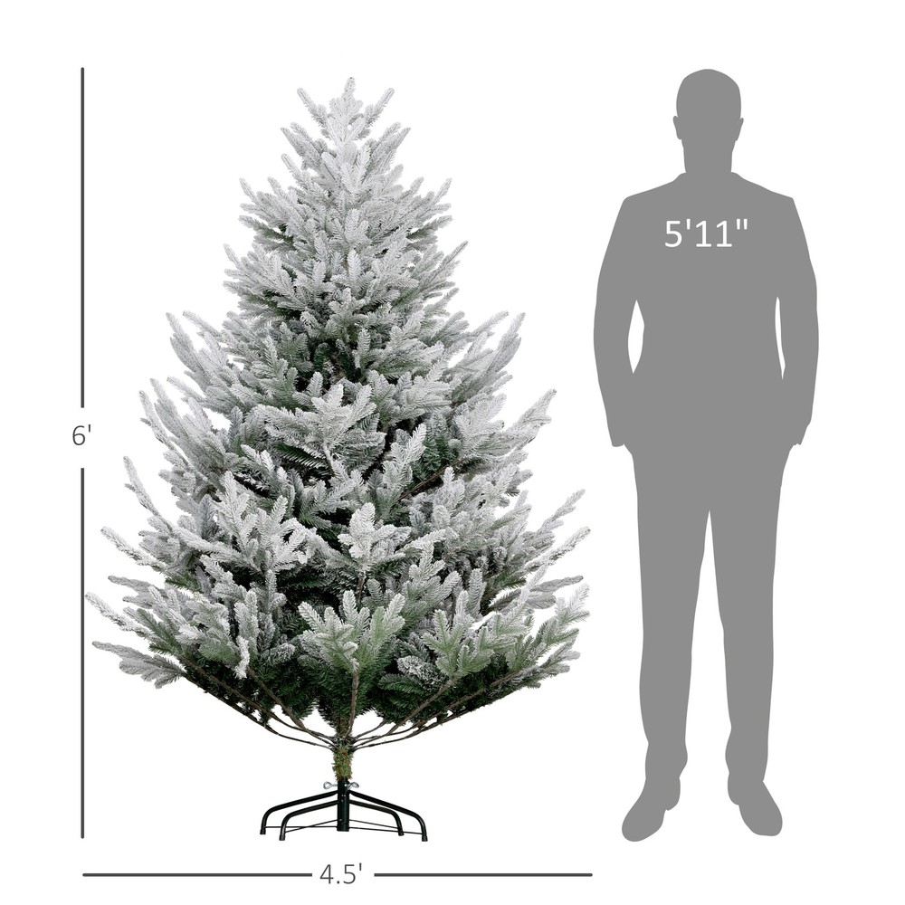 6ft Artificial Flocked Christmas Tree, Hinged Branches, 795 Tips, Metal Stand