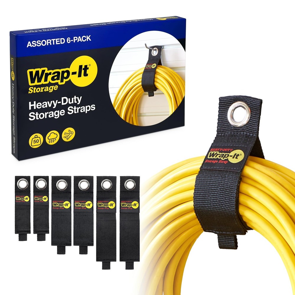 Heavy-Duty Wrap-It Storage Straps (Assorted 6 Pack) - Assorted 6-Pack, Black