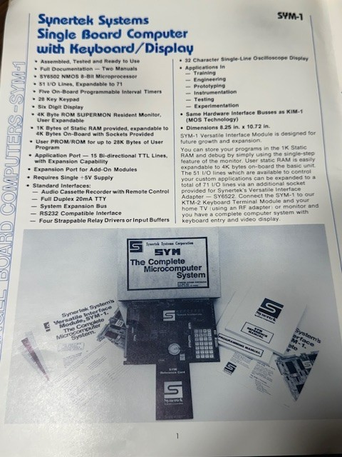 Synertek Systems SYM-1 Single Board Computer w/Schematic/Original Box