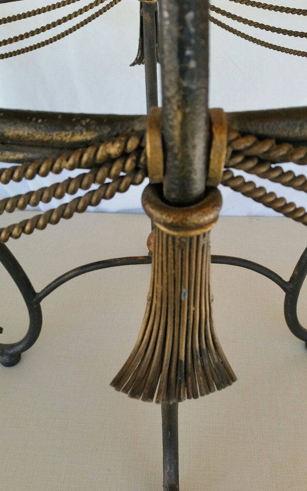 VTG Circular Solid Iron-Ornamental Accent Table☆Gilt Rope &Tassel☆Scroll Design