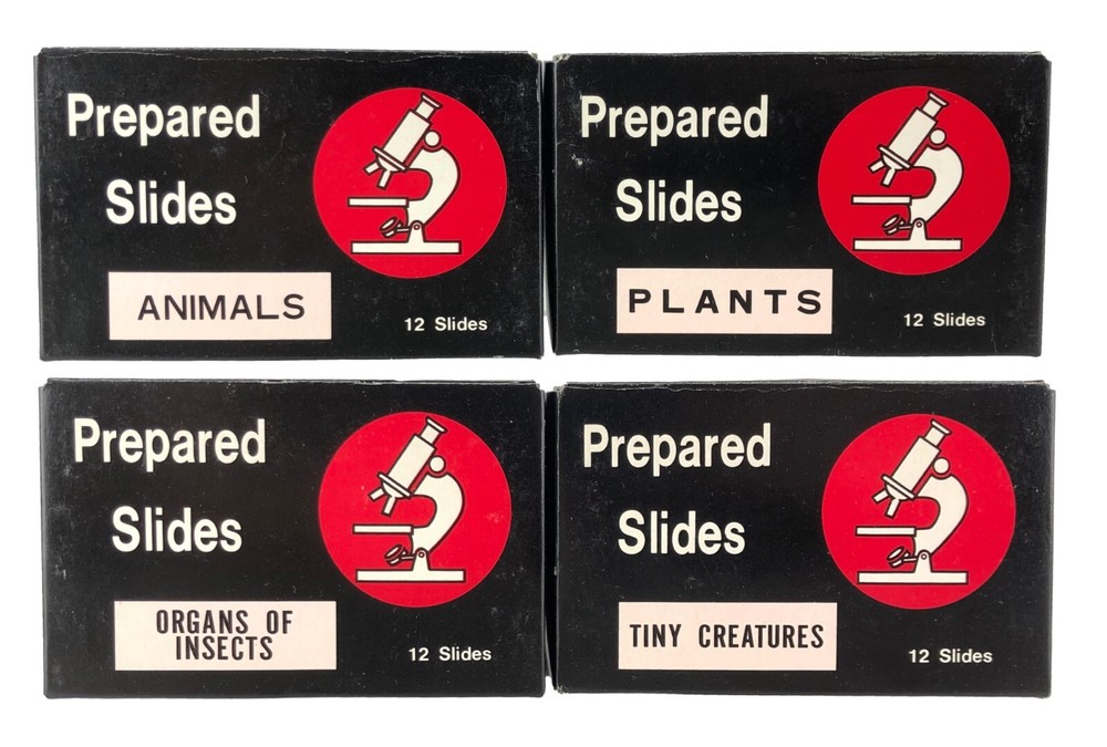 Vintage 48 Sears Prepared MICROSCOPE SLIDES Insects Plants Creatures Organs etc