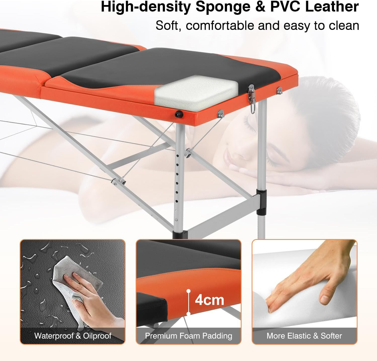 Massage Table Massage Bed 83 inch Spa Bed 3 Folding Portable Massage Table