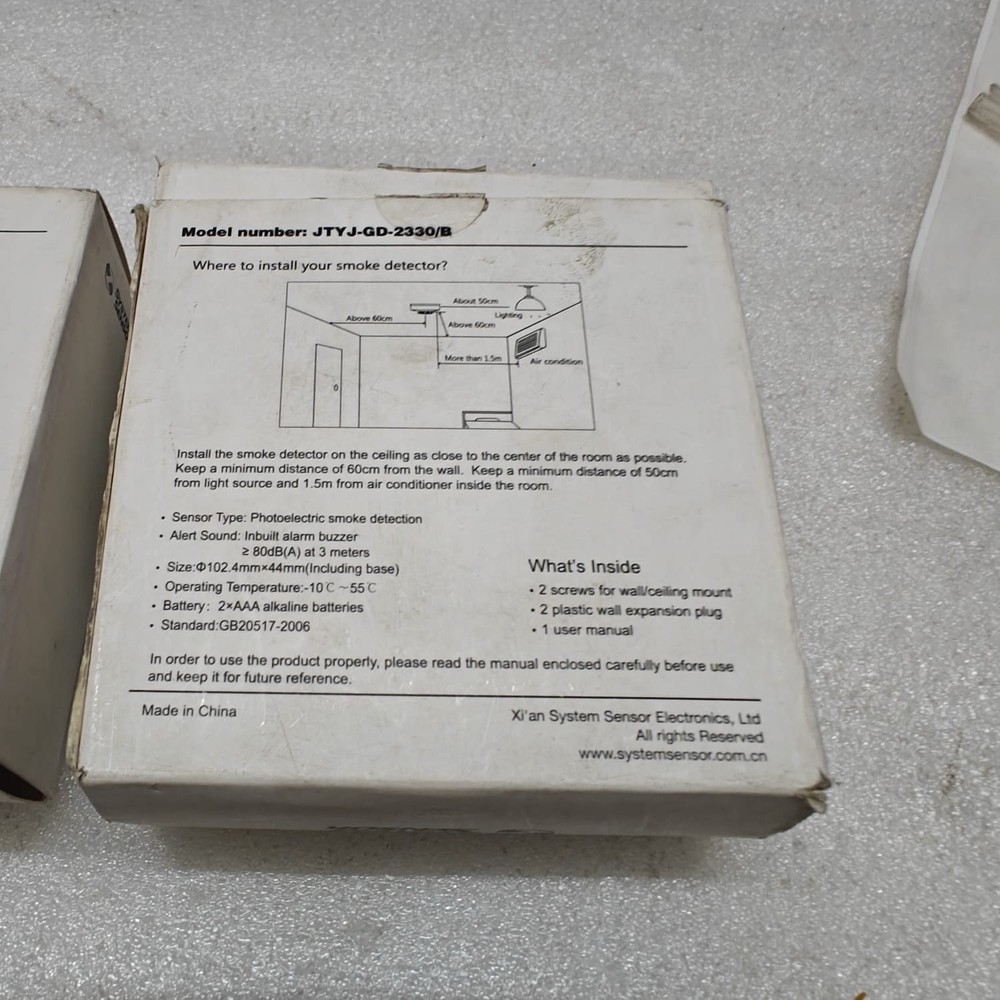 SYSTEM SENSOR BATTERY OPERATED SMOKE DETECTOR JTYJ-GD-2330/B