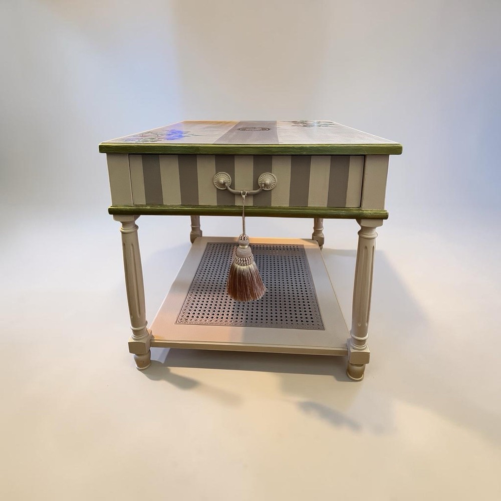 French Provincial End Table With Floral Transfers