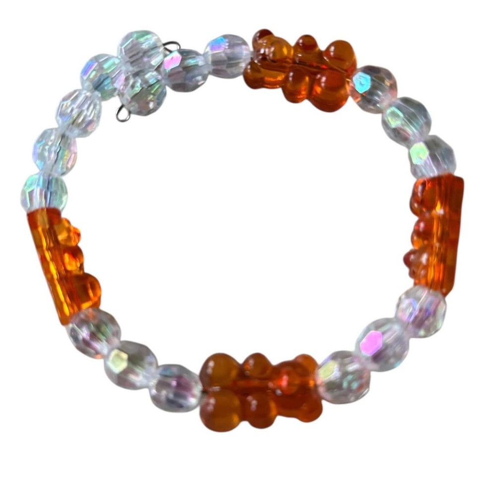 Handmade Beaded Bracelet Orange Bears