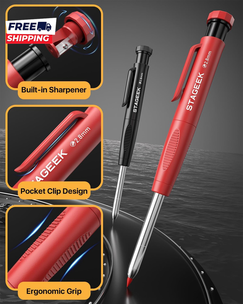 Carpenter Pencils Set with Sharpener Heavy Duty Woodworking Tools with 13 Refill