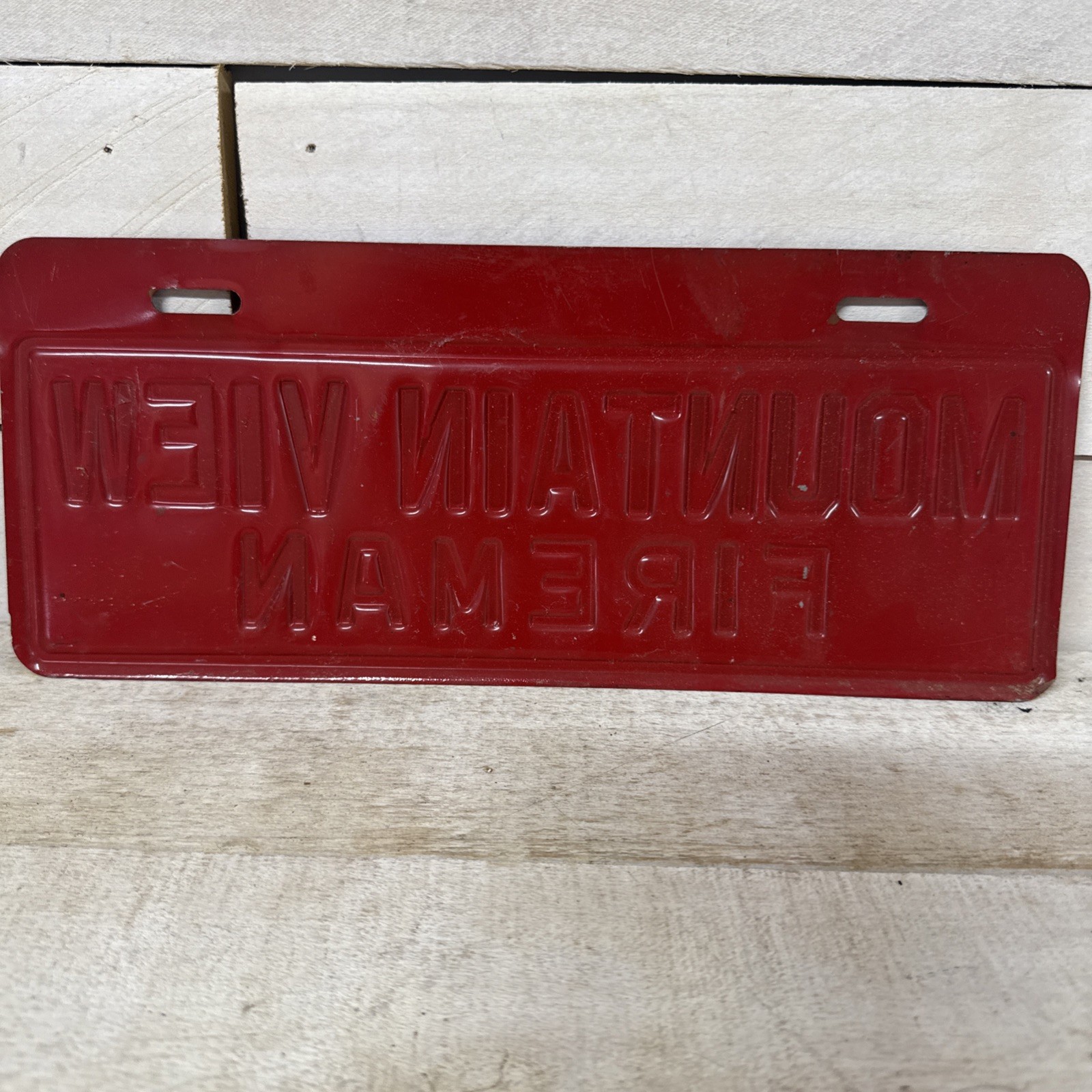 Vintage Mountain View Fireman Metal Tag/ Sign Man Cave Or Auto Fast Ship